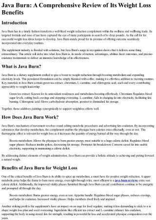 Java Burn: A Comprehensive Review of Its Weight Loss Benefits