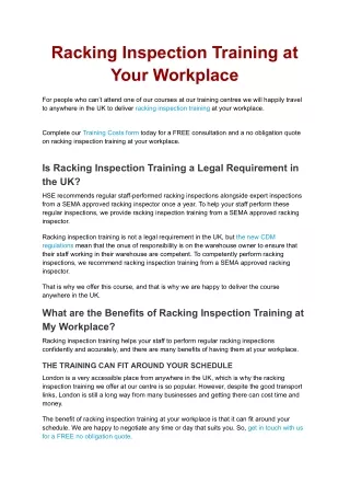 Racking Inspection Training at Your Workplace