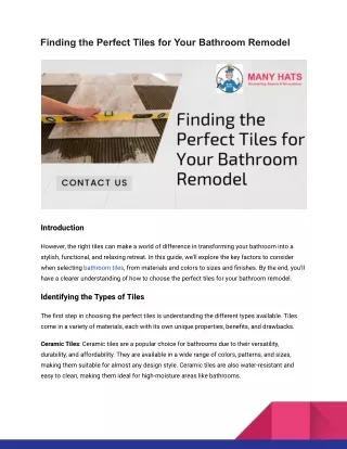 Finding the Perfect Tiles for Your Bathroom Remodel