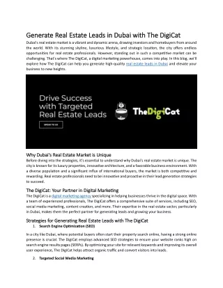 Generate Real Estate Leads in Dubai with The DigiCat