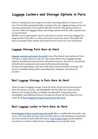 Luggage Lockers and Storage Options in Paris   12.08.2024