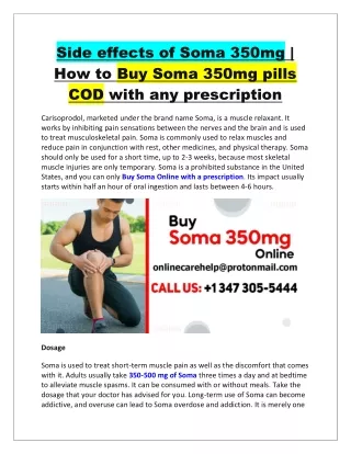 Side effects of Soma 350mg | How to Buy Soma 350mg pills COD with any prescripti