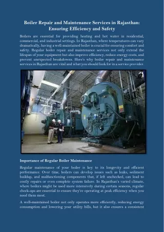 Boiler Repair and Maintenance Services in Rajasthan Ensuring Efficiency and Safety