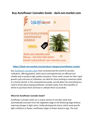 Buy Autoflower Cannabis Seeds - dark-net-market