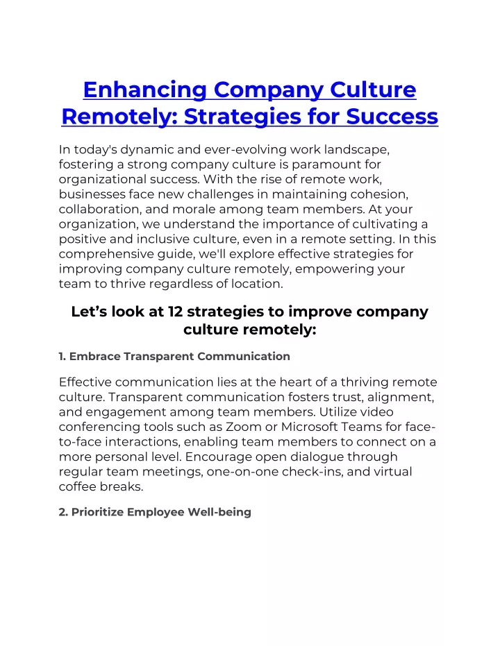 enhancing company culture remotely strategies