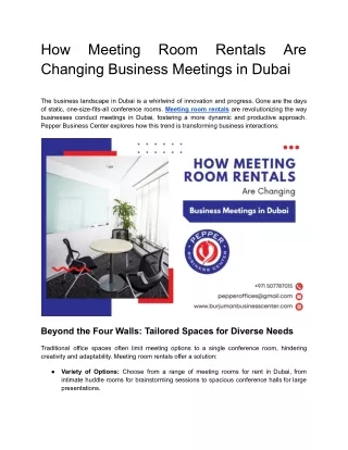 How Meeting Room Rentals Are Changing Business Meetings in Dubai