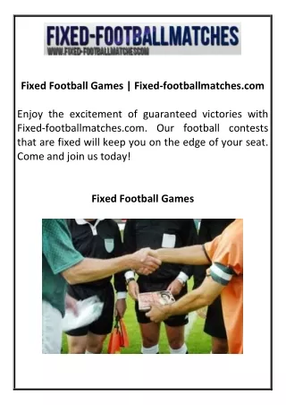 Fixed Football Games  Fixed-footballmatches.com