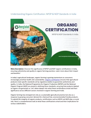 Understanding Organic Certification: NPOP & NOP Standards in India