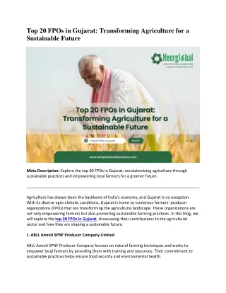 Top 20 FPOs in Gujarat: Transforming Agriculture for a Sustainable Future