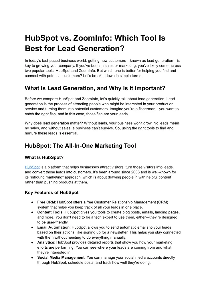 hubspot vs zoominfo which tool is best for lead