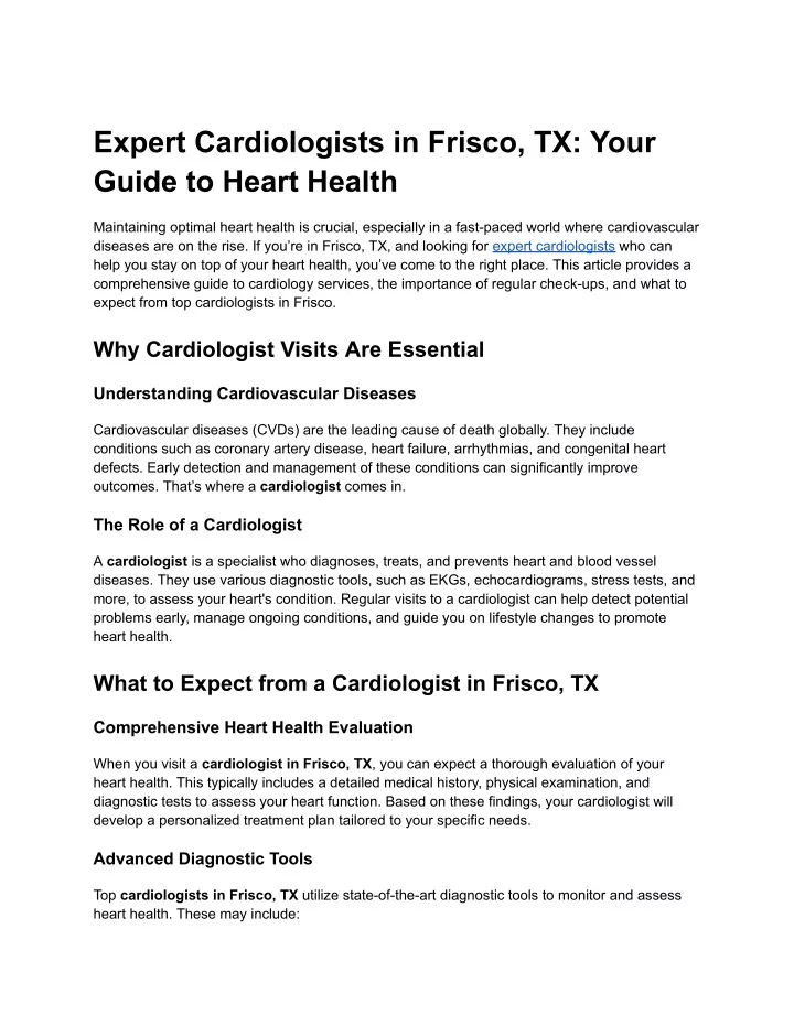 expert cardiologists in frisco tx your guide