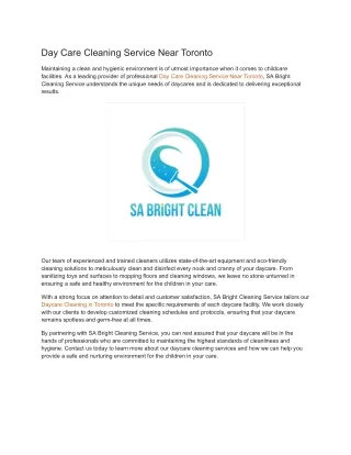 Day Care Cleaning Service Near Toronto