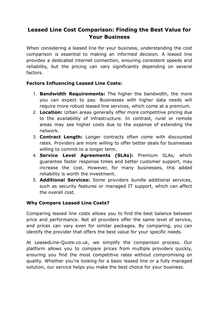 leased line cost comparison finding the best