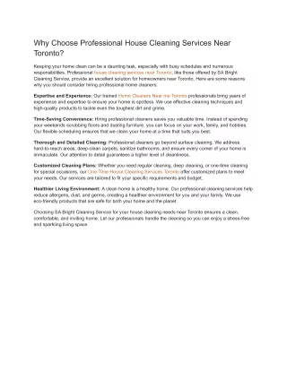 Why Choose Professional House Cleaning Services Near Toronto
