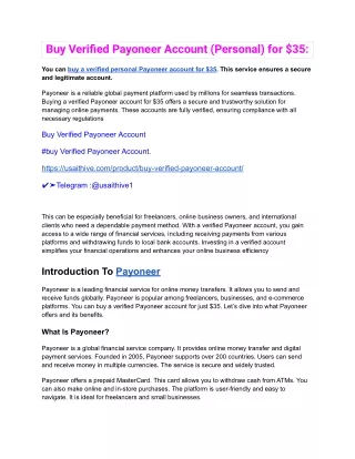 Buy Verified Payoneer Account (Personal) for $35_