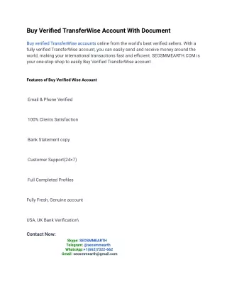 20 Best Ways To Sell Buy Verified TransferWise Accounts