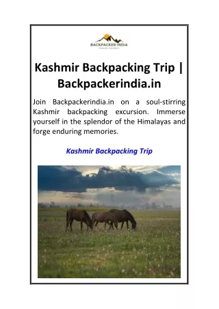 Kashmir Backpacking Trip  Backpackerindia.in
