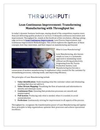 Lean Continuous Improvement Transforming Manufacturing with Throughput Inc