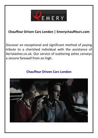 Chauffeur Driven Cars London  Emerychauffeurs.com