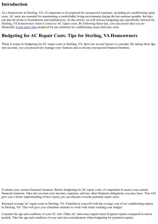 Budgeting for AC Mend Expenses: Guidelines for Sterling, VA Homeowners