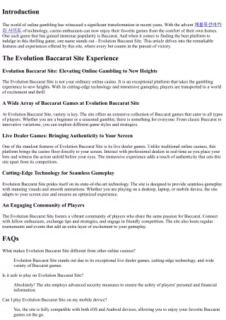 Evolution Baccarat Site: Where Every Bet Counts in the Pursuit of Victory