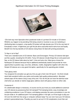 significant information on cd cover printing