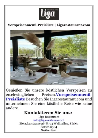 Vorspeisenmenü-Preisliste  Ligarestaurant.com