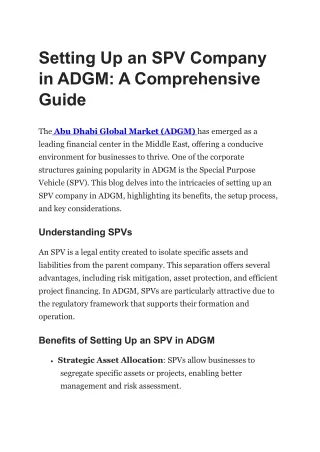 Setting Up an SPV Company in ADGM