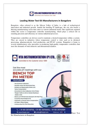 Leading Water Test Kit Manufacturers in Bangalore