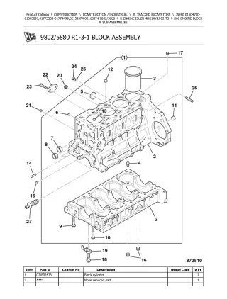 JCB JS260 TRACKED EXCAVATOR Parts Catalogue Manual (Serial Number 01504700-01505099)