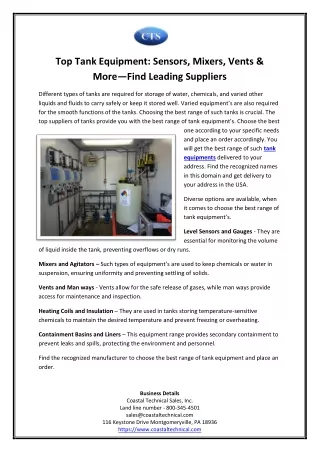 Top Tank Equipment Sensors Mixers  Vents & More Find Leading Suppliers