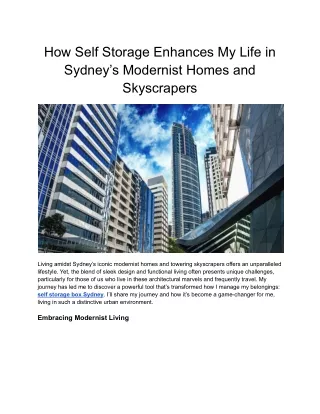 How Self Storage Enhances My Life in Sydney’s Modernist Homes and Skyscrapers