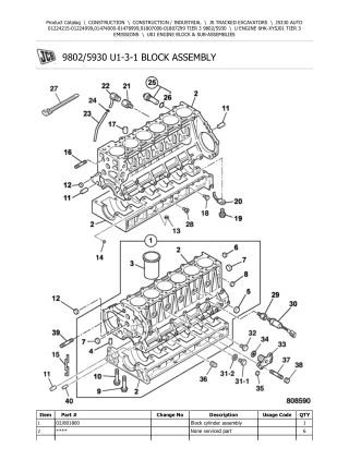 JCB JS330 AUTO TIER 3 TRACKED EXCAVATOR Parts Catalogue Manual (Serial Number 01807000-01807299)