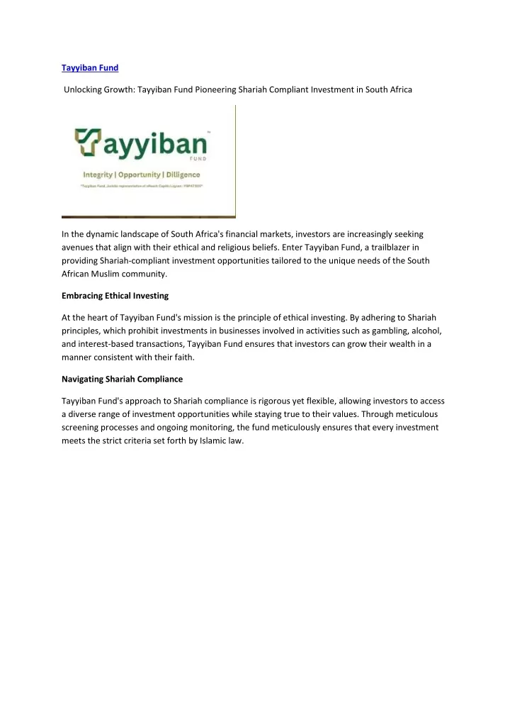 tayyiban fund