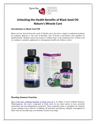 Unlocking the Health Benefits of Black Seed Oil Nature's Miracle Cure