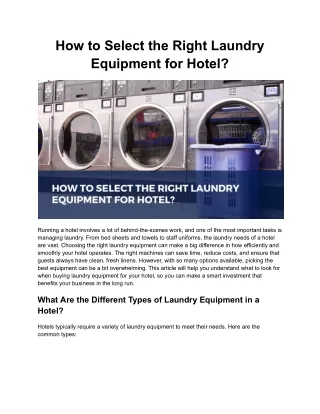 How to Select the Right Laundry Equipment for Hotel_