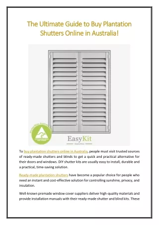 The Ultimate Guide to Buy Plantation Shutters Online in Australia