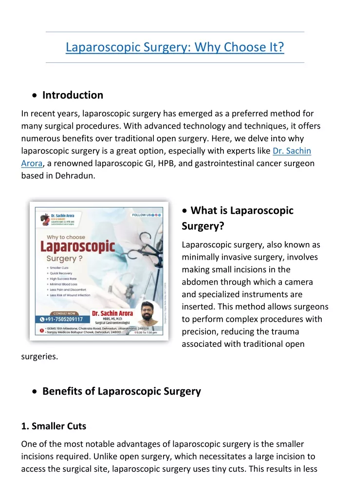 laparoscopic surgery why choose it