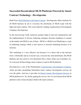 successful decentralized mlm platforms powered