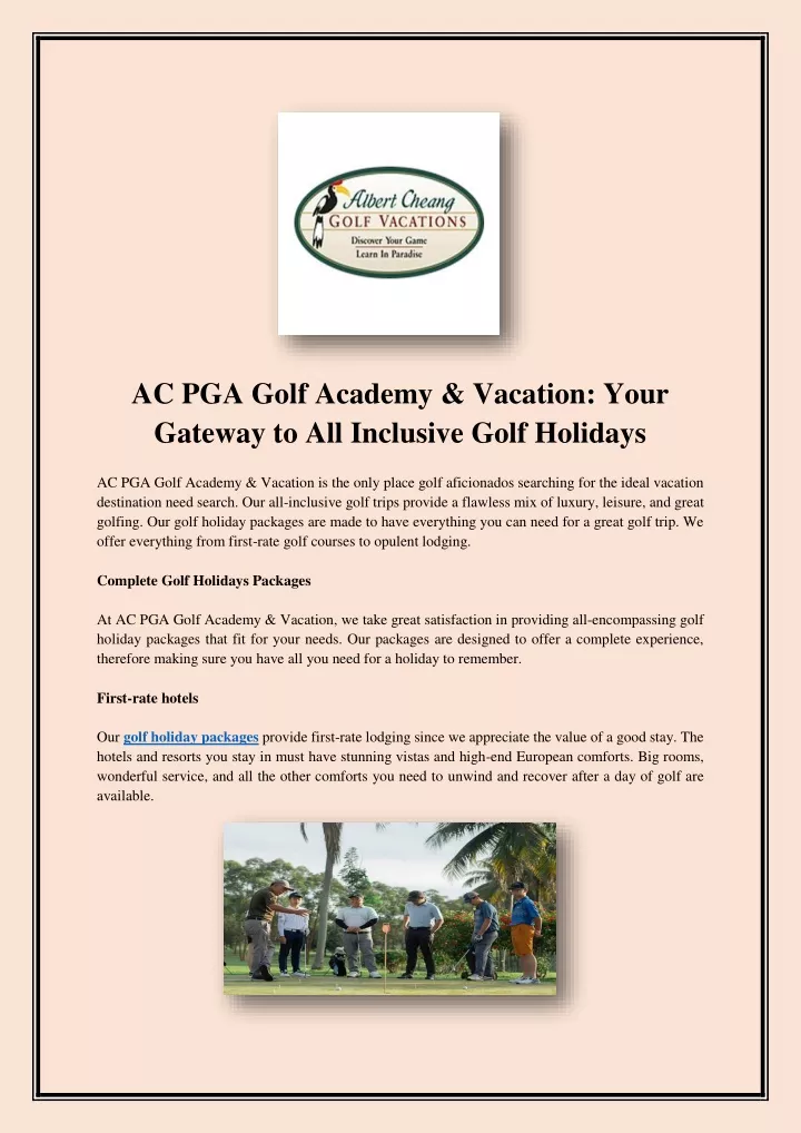 ac pga golf academy vacation your gateway