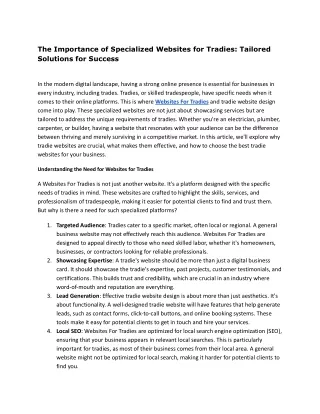 The Importance of Specialized Websites for Tradies_ Tailored Solutions for Success