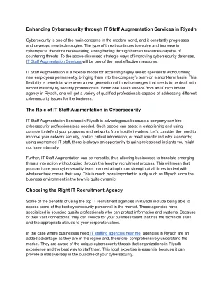 Enhancing Cybersecurity through IT Staff Augmentation Services in Riyadh