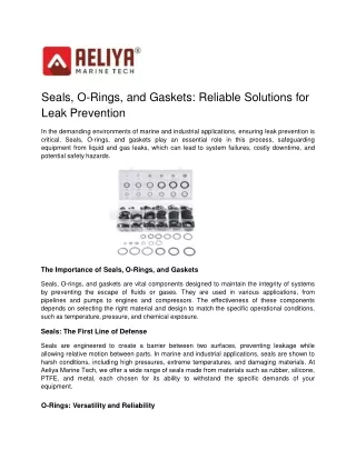 Understanding Seals, O-Rings, and Gaskets: Key Elements for Effective Sealing So