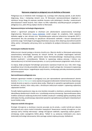 Najnowsze osiągnięcia w pielęgnacji oczu od okulistów w Warszawie