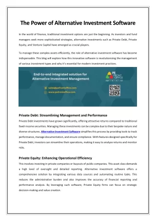 The Power of Alternative Investment Software