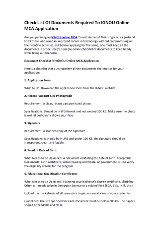 check list of documents required to ignou online