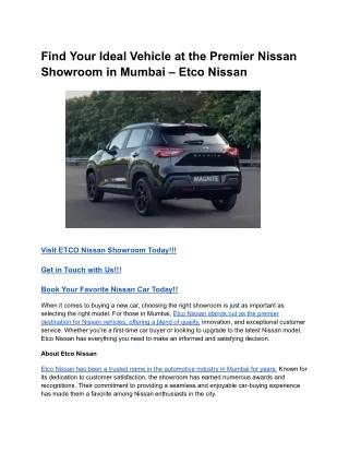 Find Your Ideal Vehicle at the Premier Nissan Showroom in Mumbai – Etco Nissan