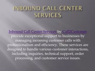 INBOUND CALL CENTER SERVICES