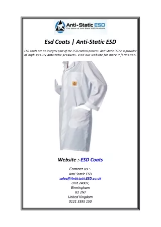 Esd Coats  Anti-Static ESD