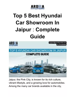 Top 5 Best Hyundai Car Showroom In Jaipur : Complete Guide